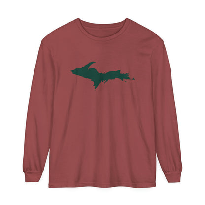 Michigan Upper Peninsula Garment-Dyed T-Shirt (w/ Green UP Outline) | Unisex Long Sleeve