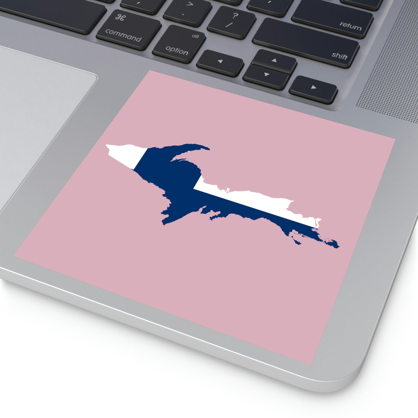 Michigan Upper Peninsula Square Sticker (Pink w/ UP Finland Flag Outline) | Indoor/Outdoor