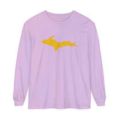 Michigan Upper Peninsula Garment-Dyed T-Shirt (w/ Gold UP Outline) | Unisex Long Sleeve