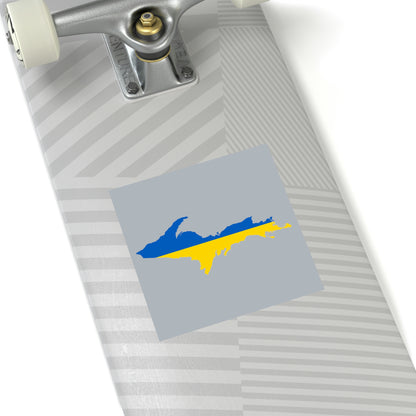 Michigan Upper Peninsula Square Sticker (Silver w/ UP Ukraine Flag Outline) | Indoor/Outdoor