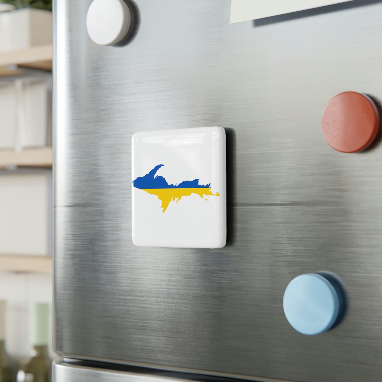 Michigan Upper Peninsula Porcelain Magnet (w/ UP Ukraine Flag Outline)