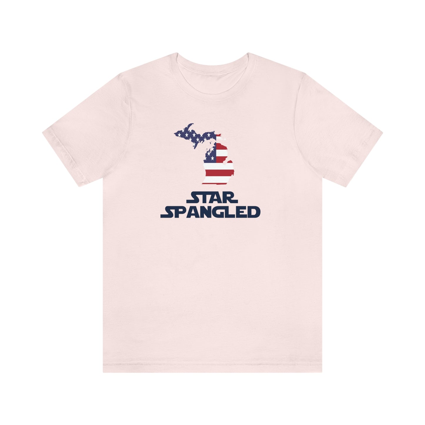 Michigan 'Star Spangled' T-Shirt (Epic Sci Fi Font w/ MI USA Flag Outline) | Unisex Standard Fit