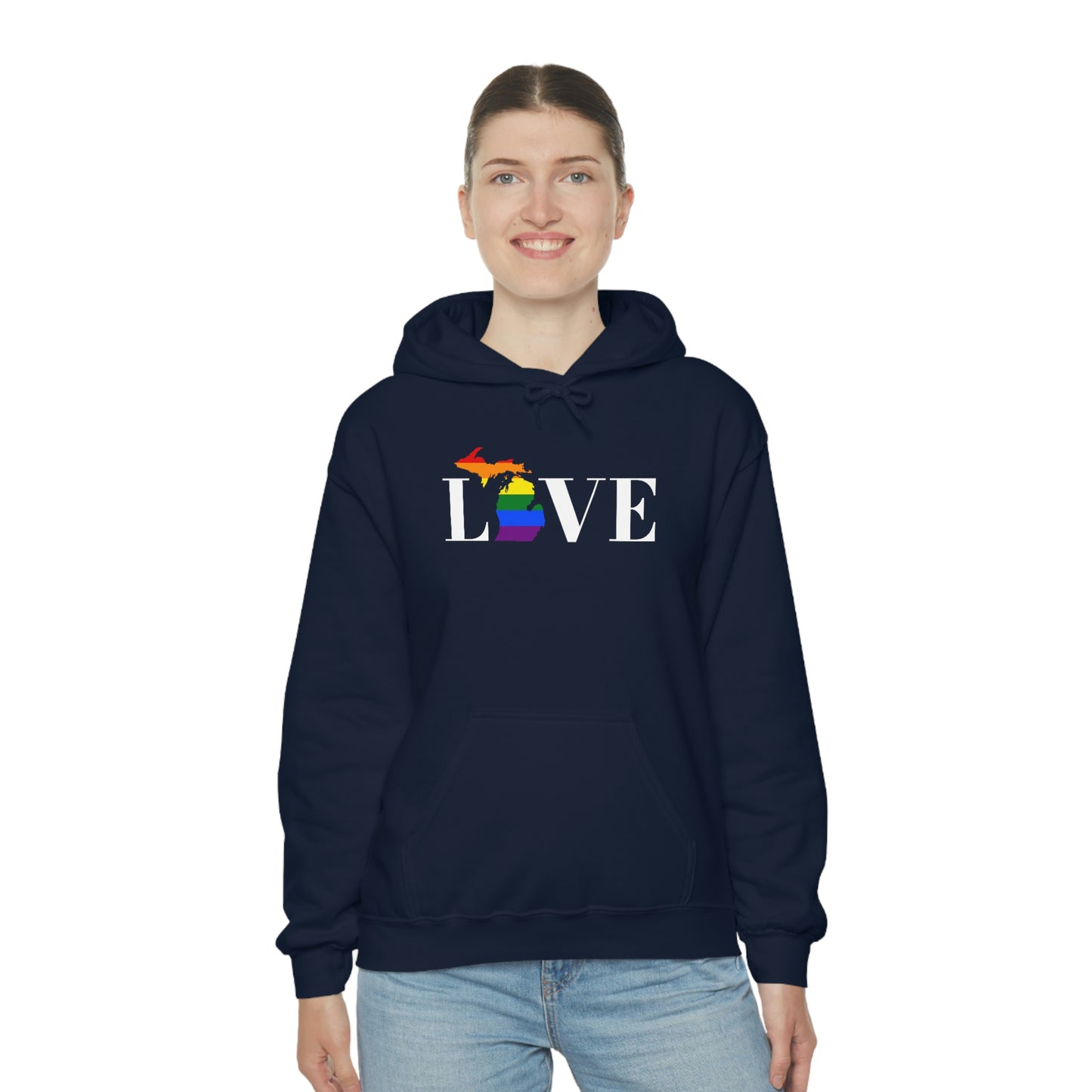 Michigan 'Love' Hoodie (w/LGBTQ Pride Colors) | Unisex Standard