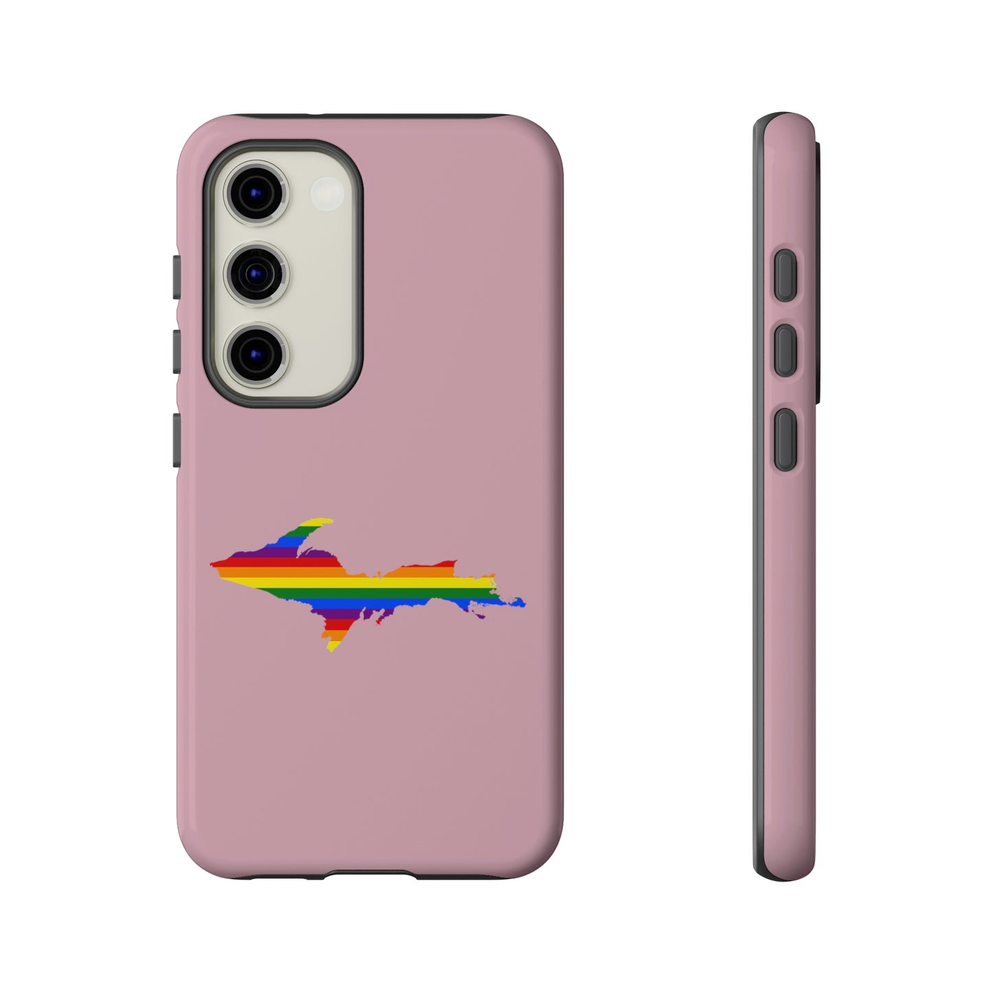 Michigan Upper Peninsula Tough Phone Case (Pink w/ UP Pride Flag Outline) | Samsung & Pixel Android