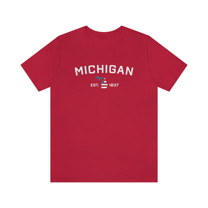 'Michigan EST 1837'' T-Shirt (w/ MI USA Flag Outline) | Unisex Standard Fit