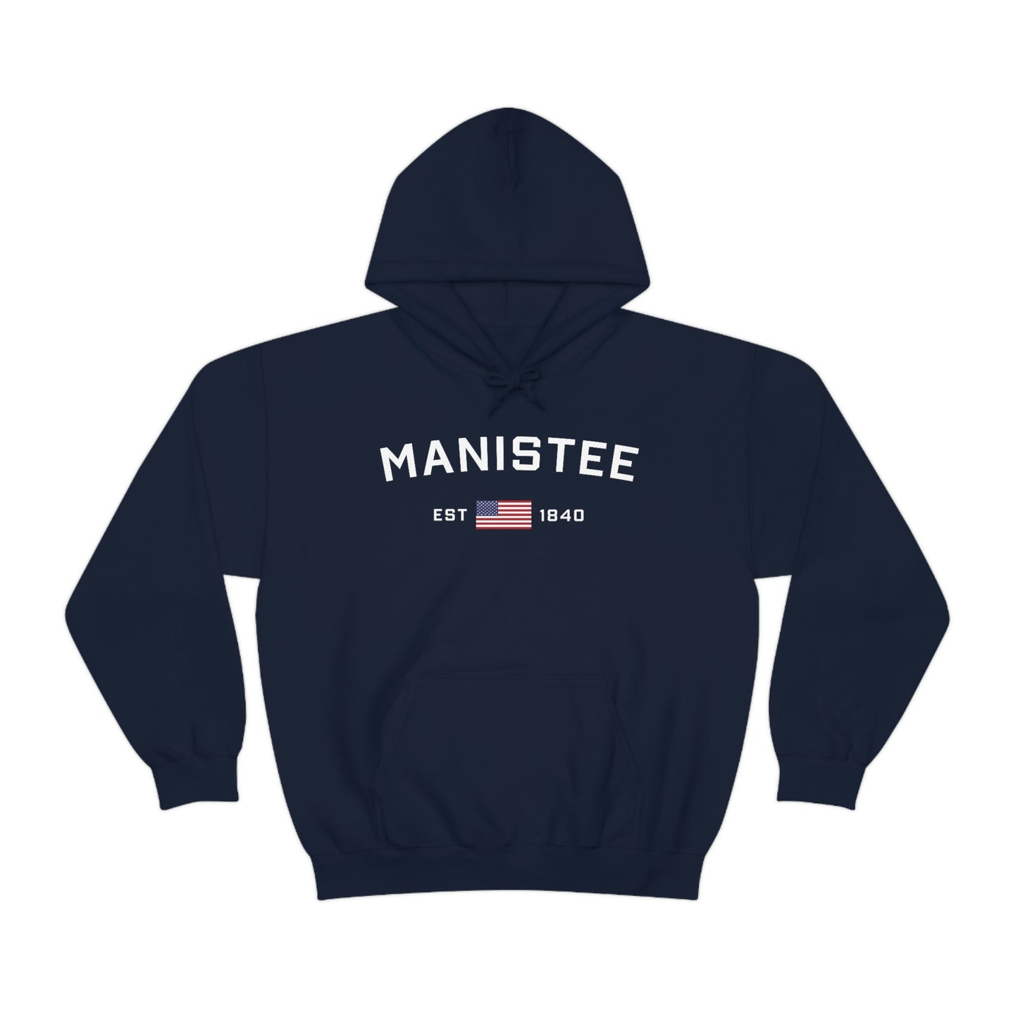 'Manistee EST 1840' Hoodie (w/USA Flag Outline) | Unisex Standard