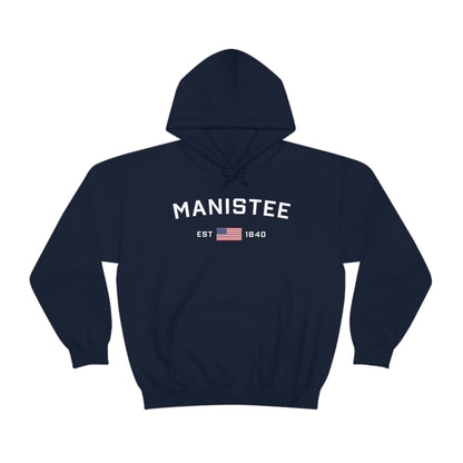 'Manistee EST 1840' Hoodie (w/USA Flag Outline) | Unisex Standard