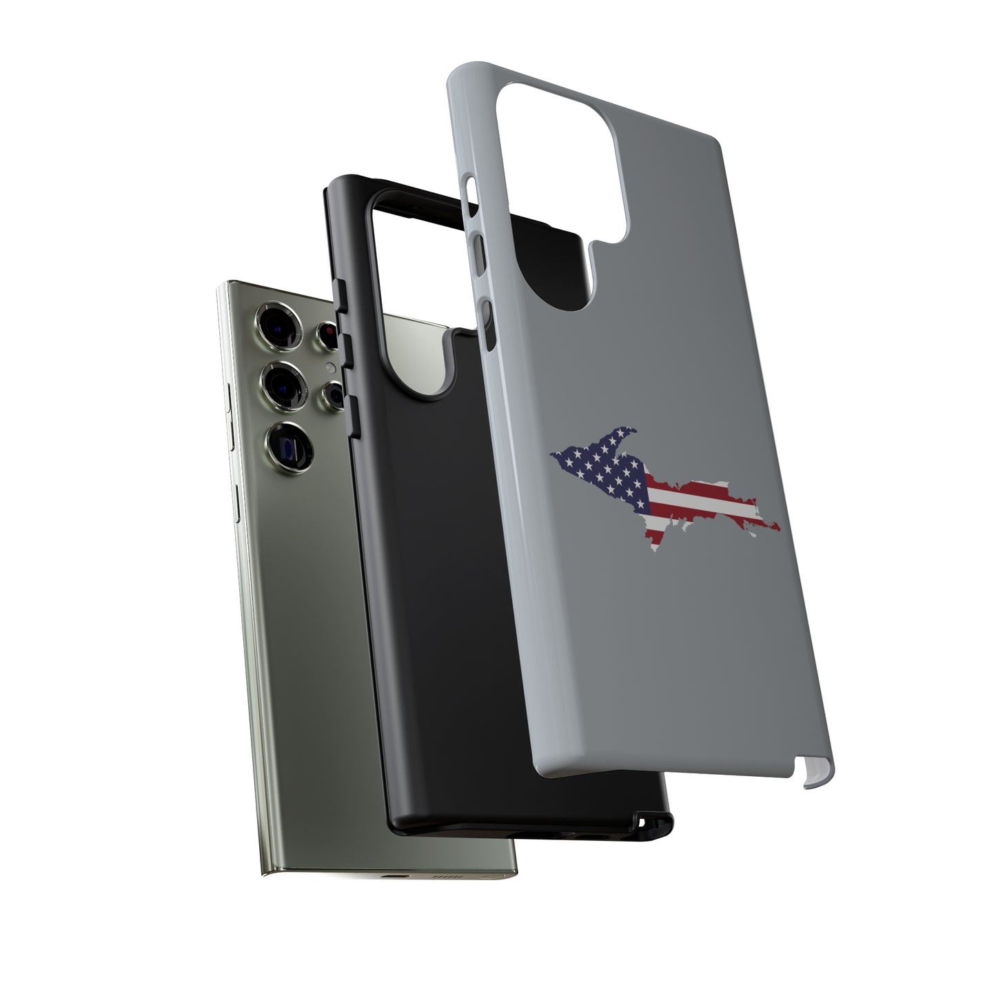 Michigan Upper Peninsula Tough Phone Case (Silver w/ UP USA Flag Outline) | Samsung & Pixel Android