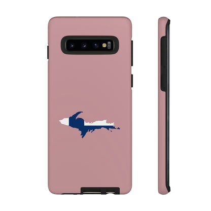 Michigan Upper Peninsula Tough Phone Case (Cherry Blossom Pink w/ UP Finland Flag Outline) | Samsung & Pixel Android