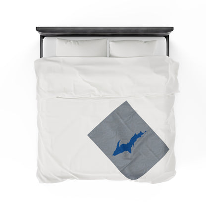 Michigan Upper Peninsula Plush Blanket (w/ Azure UP Outline) | Silver