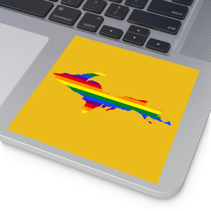 Michigan Upper Peninsula Square Sticker (Gold w/ UP Pride Flag Outline) | Indoor/Outdoor