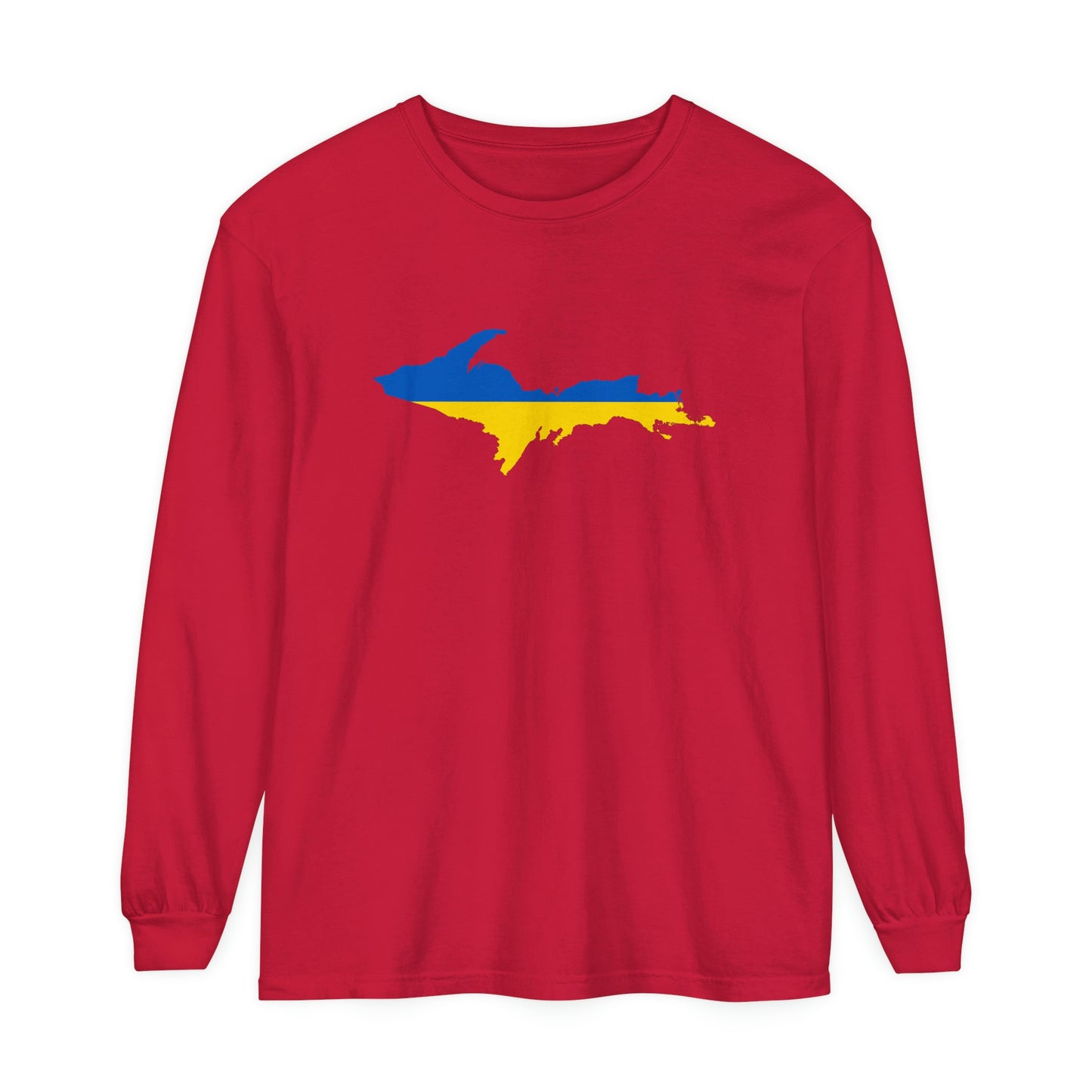 Michigan Upper Peninsula Garment-Dyed T-Shirt (w/ UP Ukraine Flag Outline) | Unisex Long Sleeve