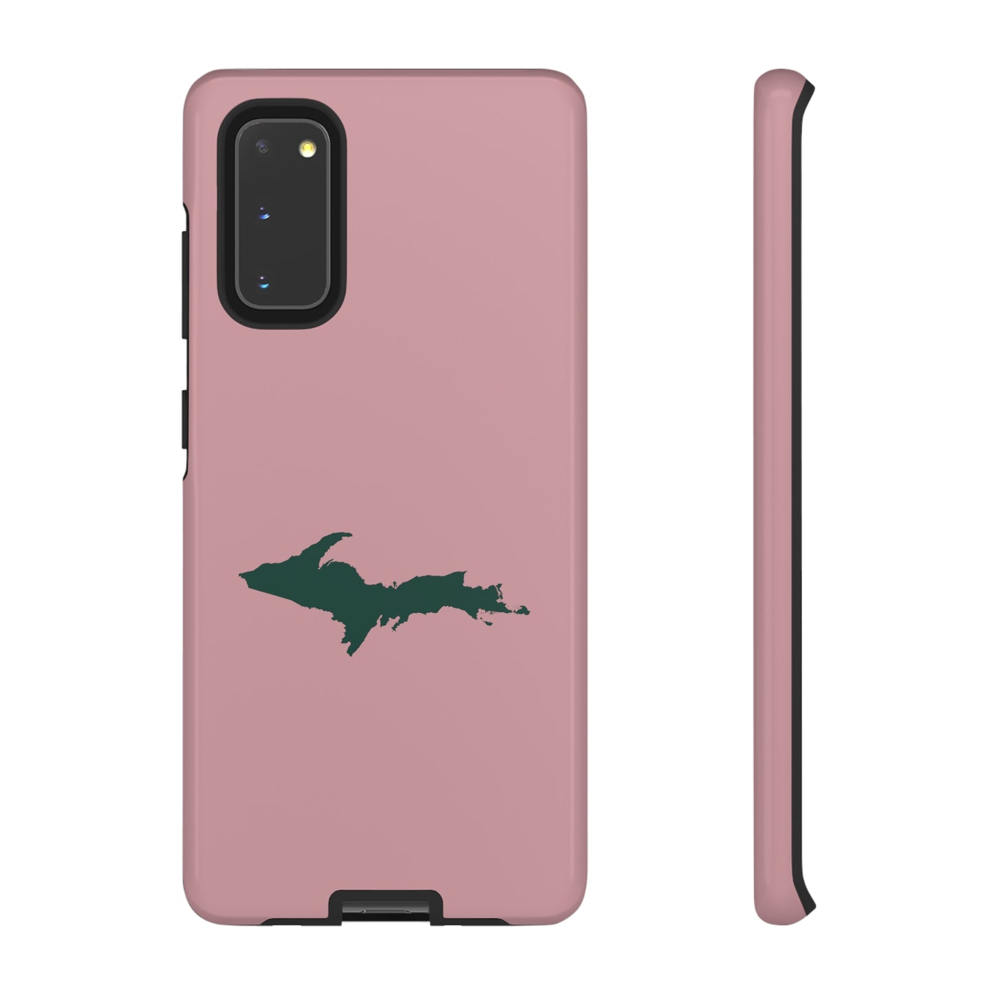 Michigan Upper Peninsula Tough Phone Case (Cherry Blossom Pink w/ Green UP Outline) | Samsung & Pixel Android