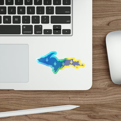 Michigan Upper Peninsula Holographic Die-Cut Sticker (w/ UP Quebec Flag Outline)