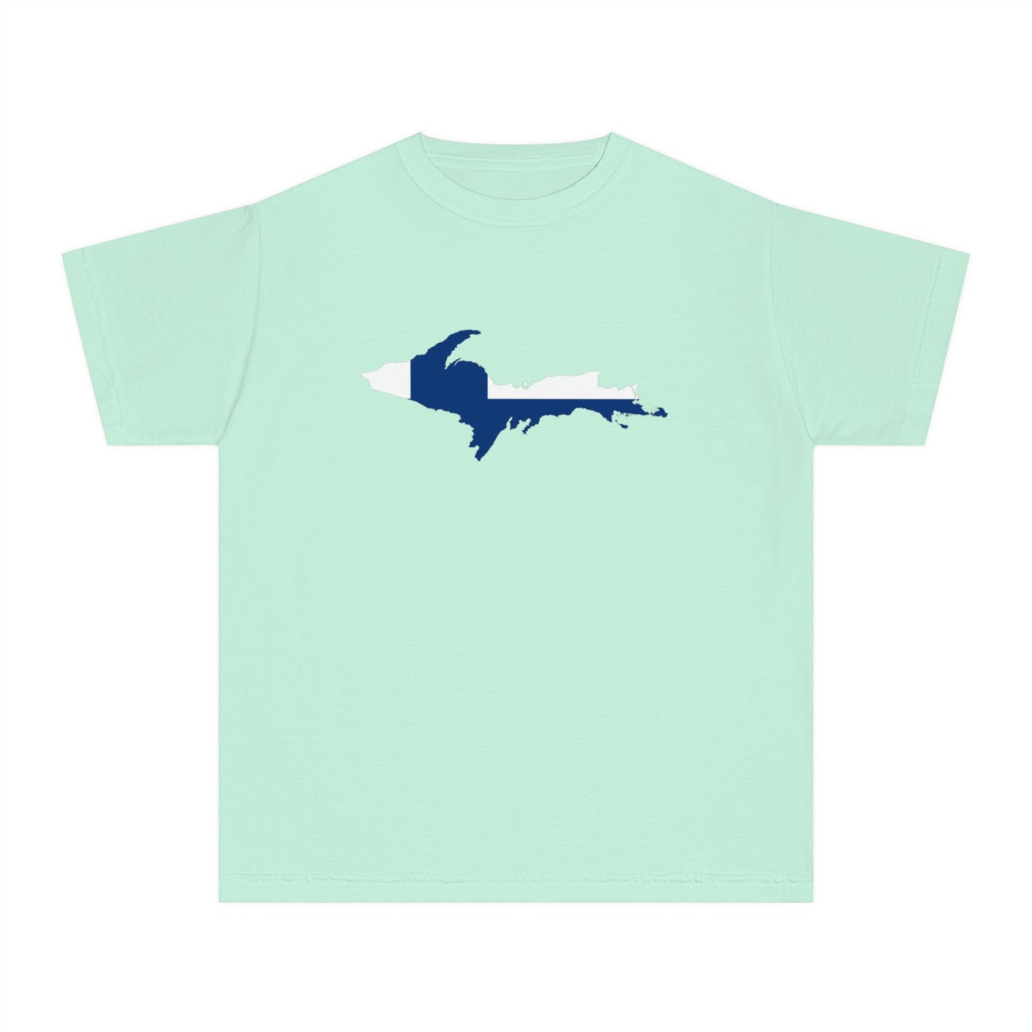 Michigan Upper Peninsula T-Shirt (w/ UP Finland Flag Outline) | Youth Garment-Dyed