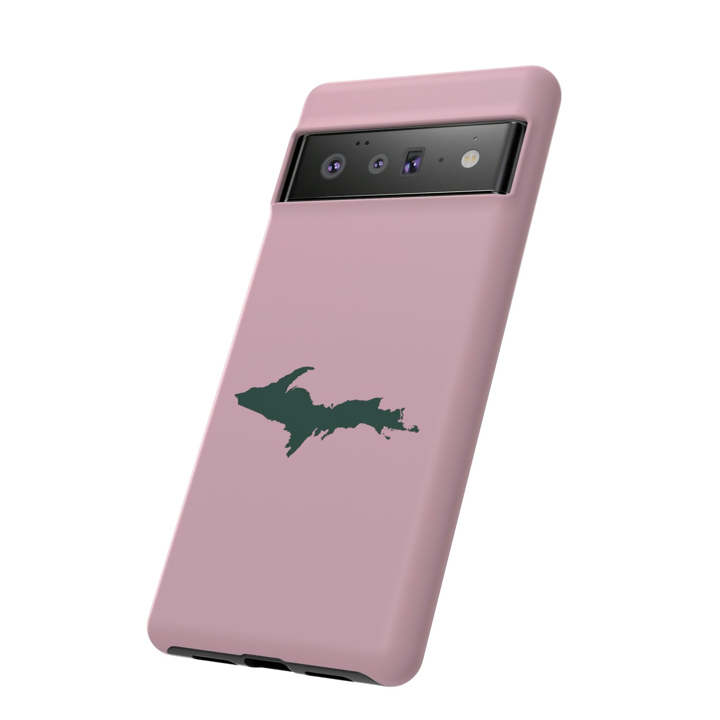 Michigan Upper Peninsula Tough Phone Case (Pink w/ Green UP Outline) | Samsung & Pixel Android