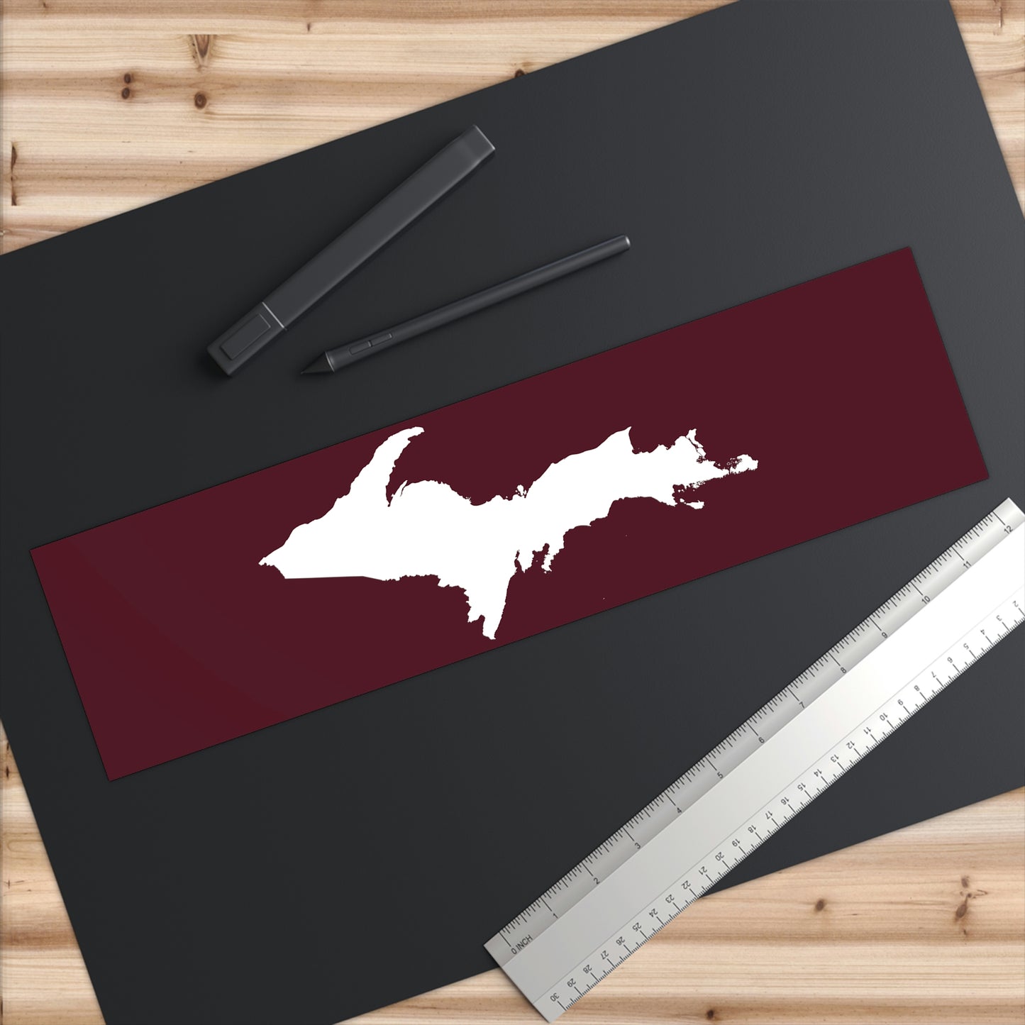 Michigan Upper Peninsula Bumper Sticker (w/ UP Outline) | Pinot Red Background