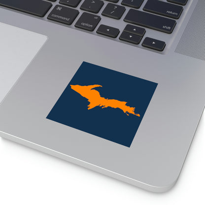 Michigan Upper Peninsula Square Sticker (Navy w/ Orange UP Outline) | Indoor/Outdoor