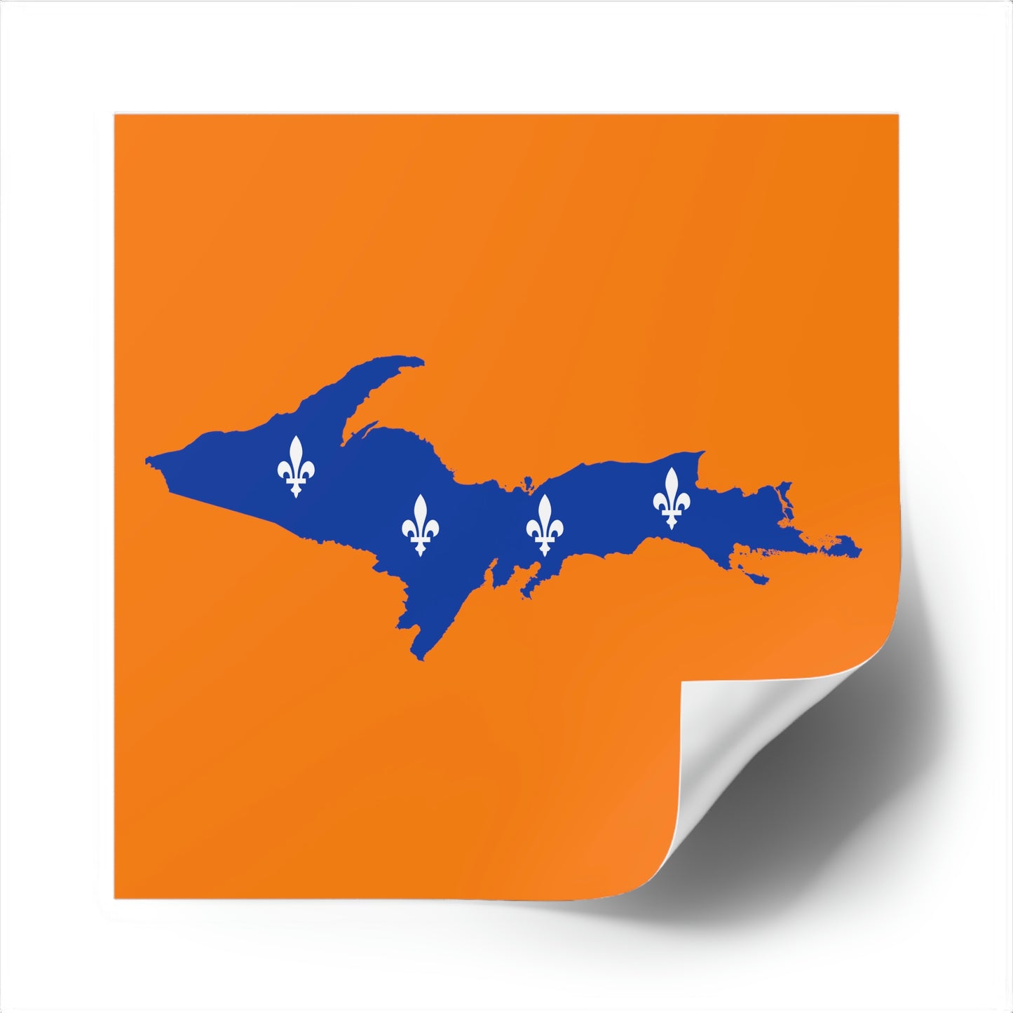 Michigan Upper Peninsula Square Sticker (Orange w/ UP Quebec Flag Outline) | Indoor/Outdoor