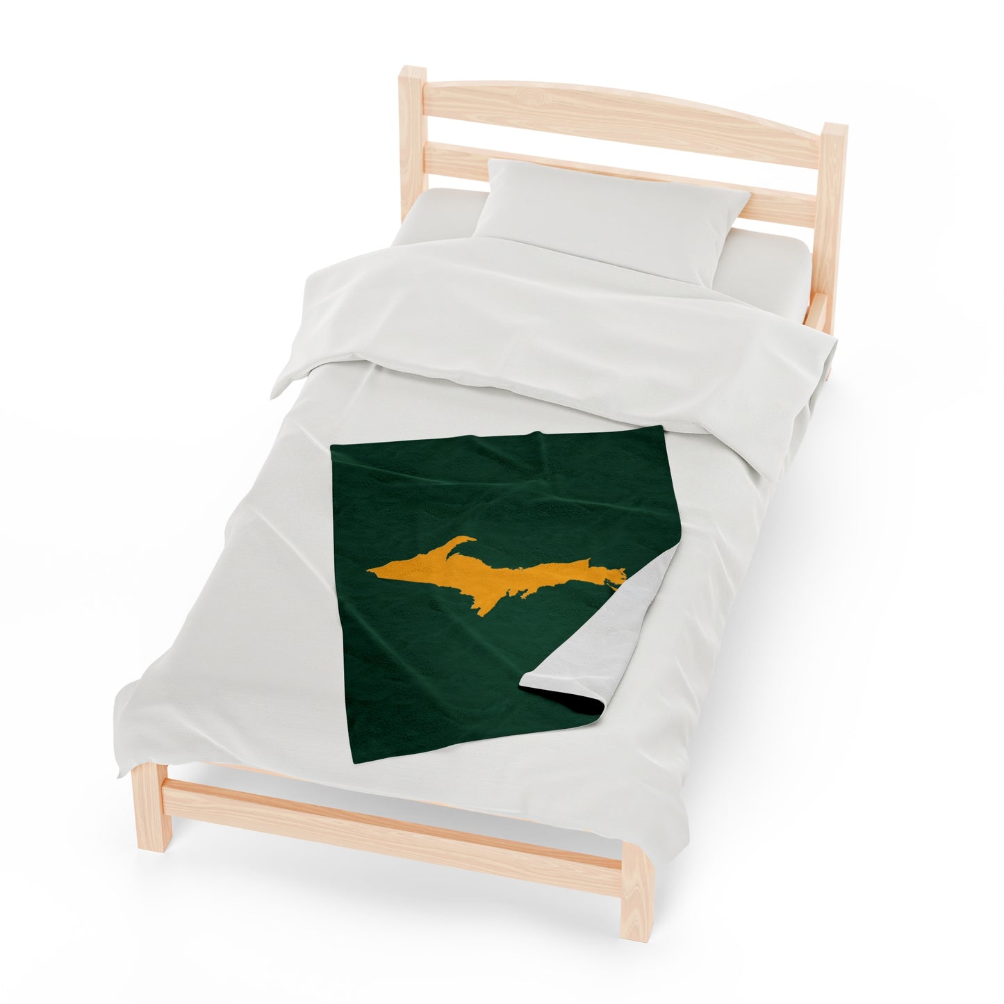 Michigan Upper Peninsula Plush Blanket (w/ Gold UP Outline) | Superior Green