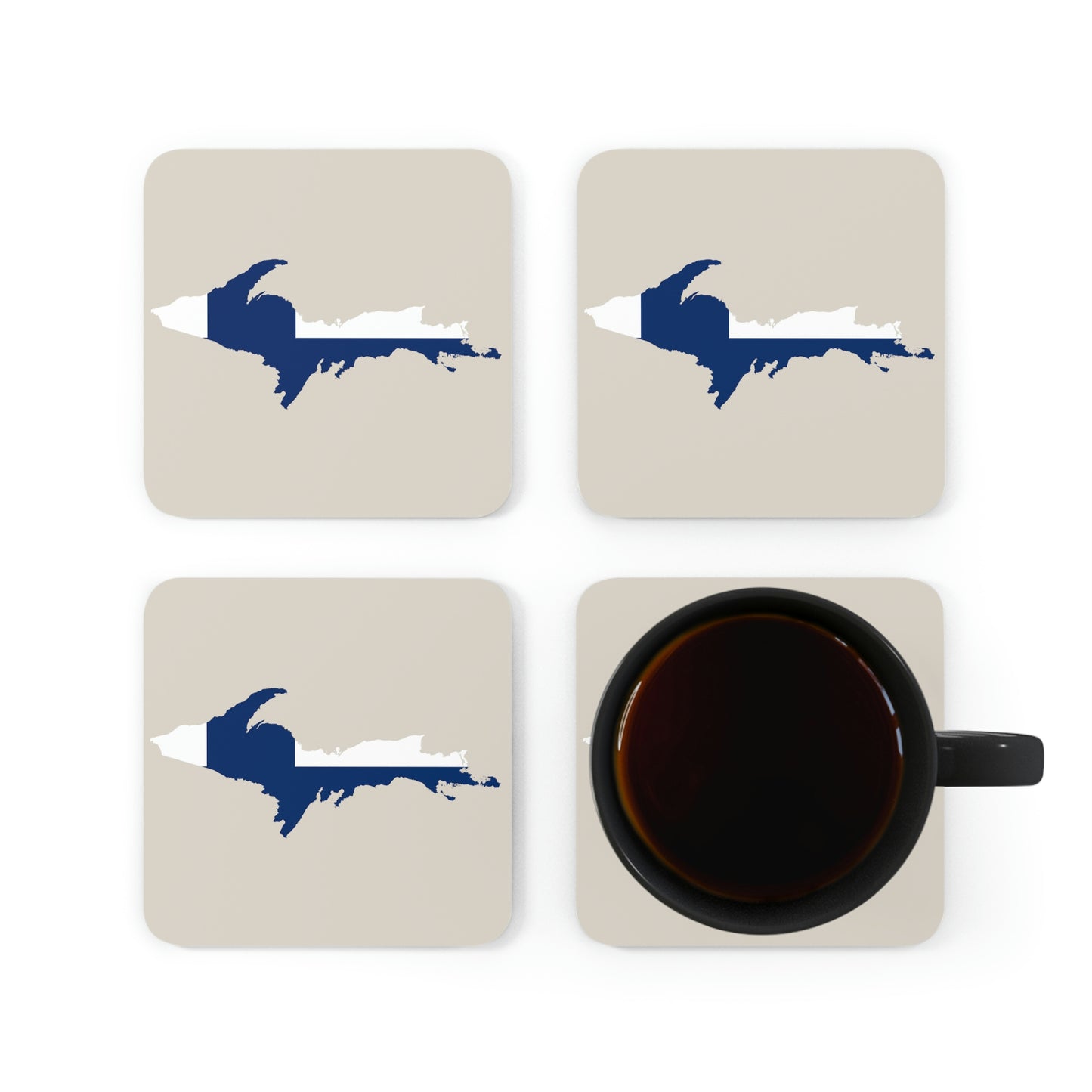 Michigan Upper Peninsula Coaster Set (Canvas Color w/ UP Ukraine Flag Outline) | Corkwood - 4 pack