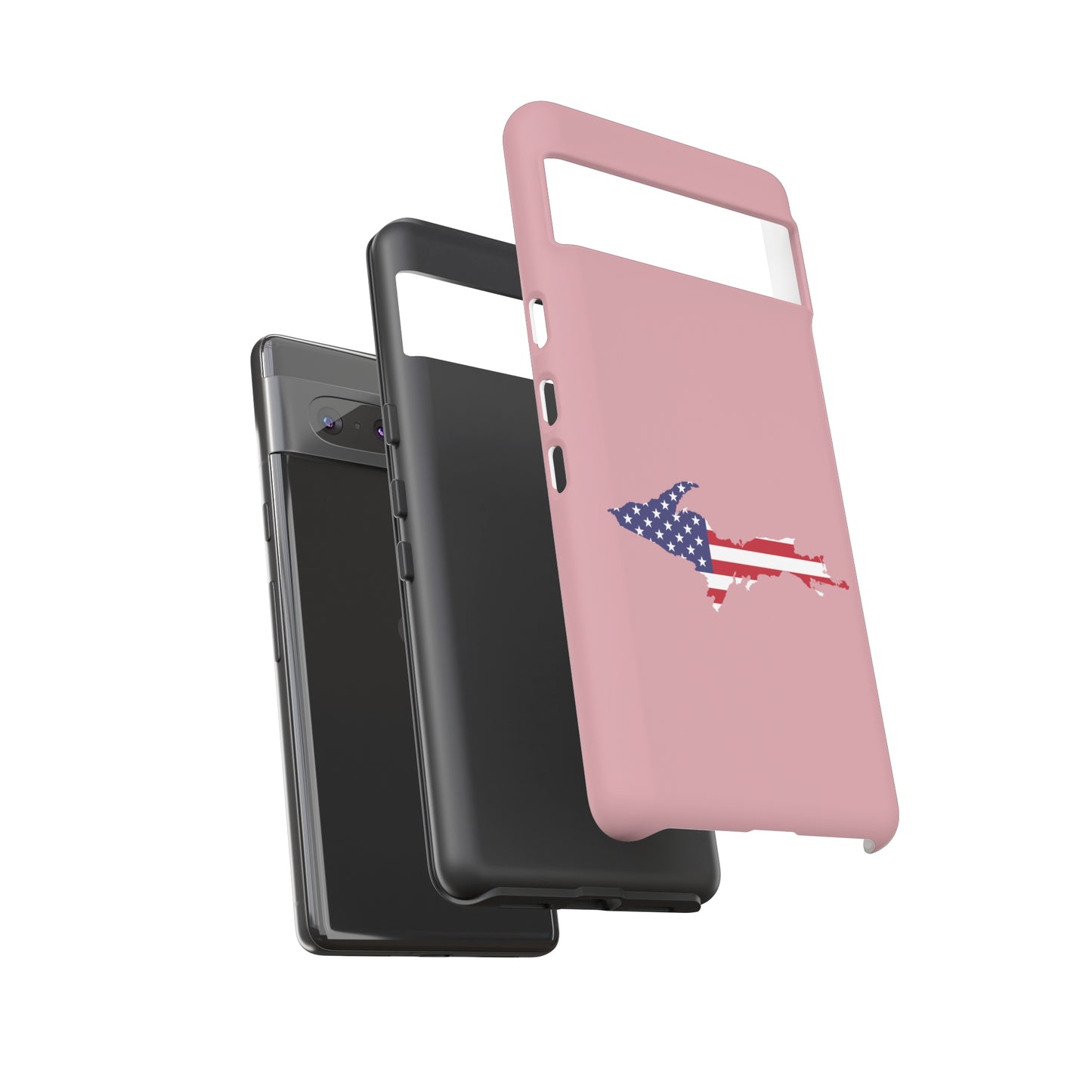 Michigan Upper Peninsula Tough Phone Case (Cherry Blossom Pink w/ UP USA Flag Outline) | Samsung & Pixel Android