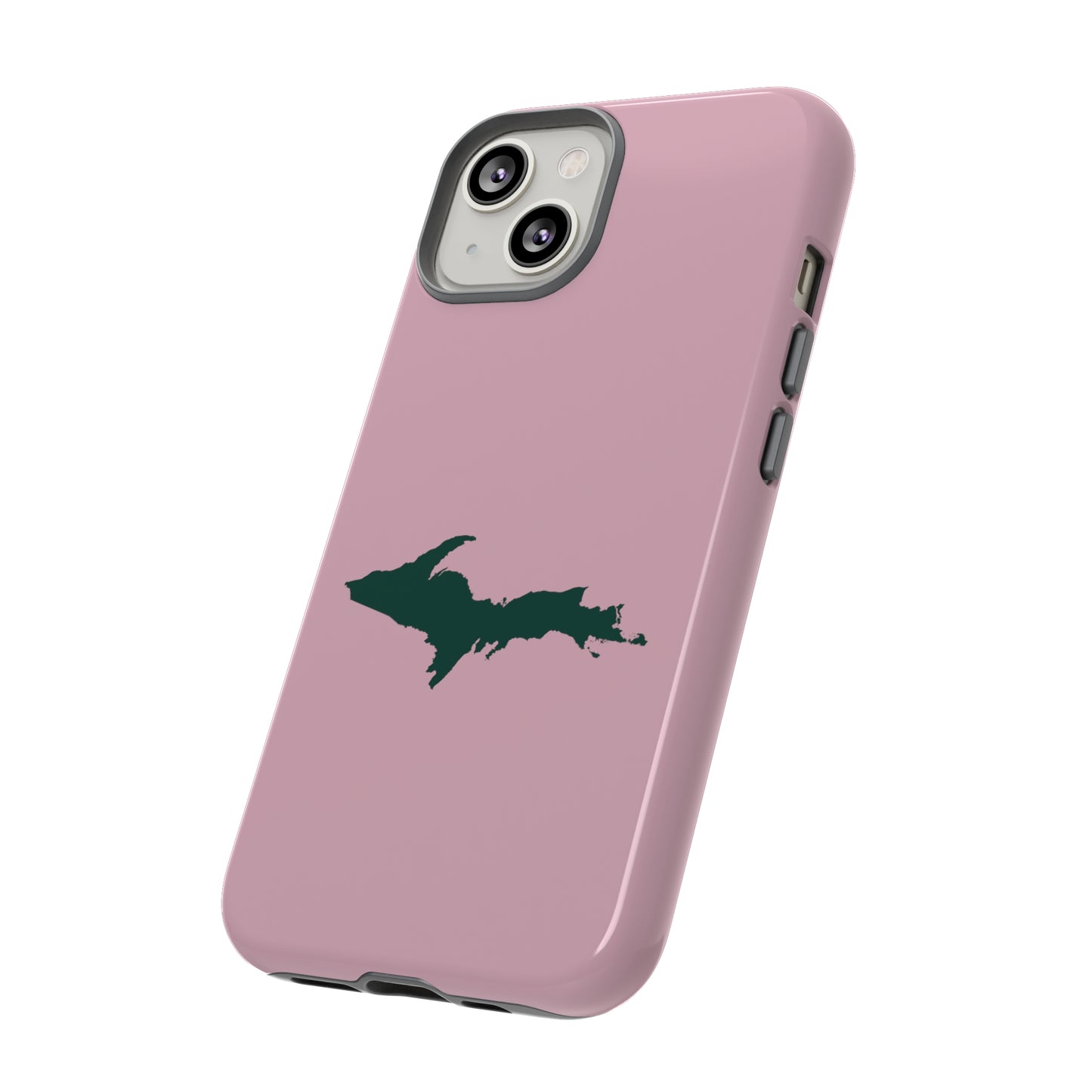 Michigan Upper Peninsula Tough Phone Case (Pink w/ Green UP Outline) | Apple iPhone