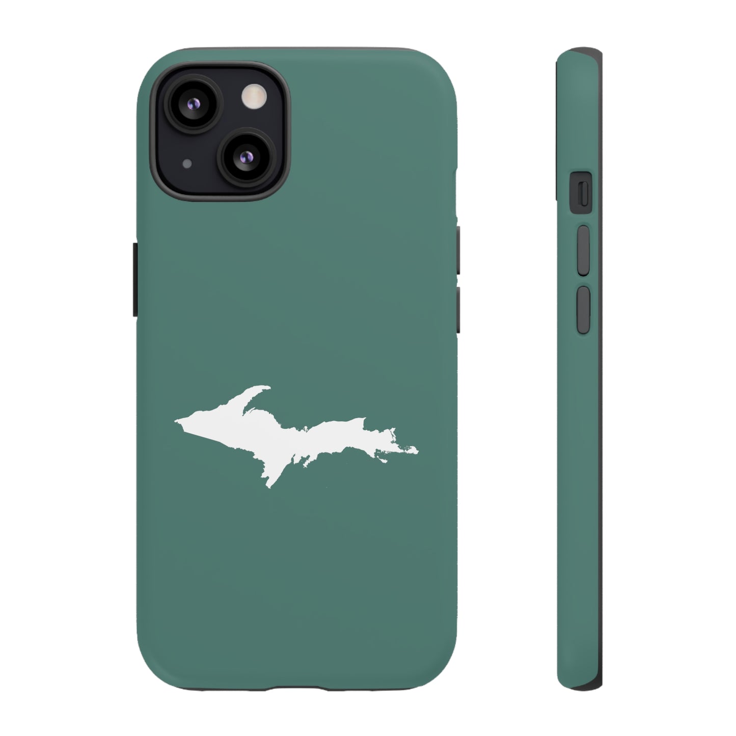 Michigan Upper Peninsula Tough Phone Case (Copper Green w/ UP Outline) | Apple iPhone