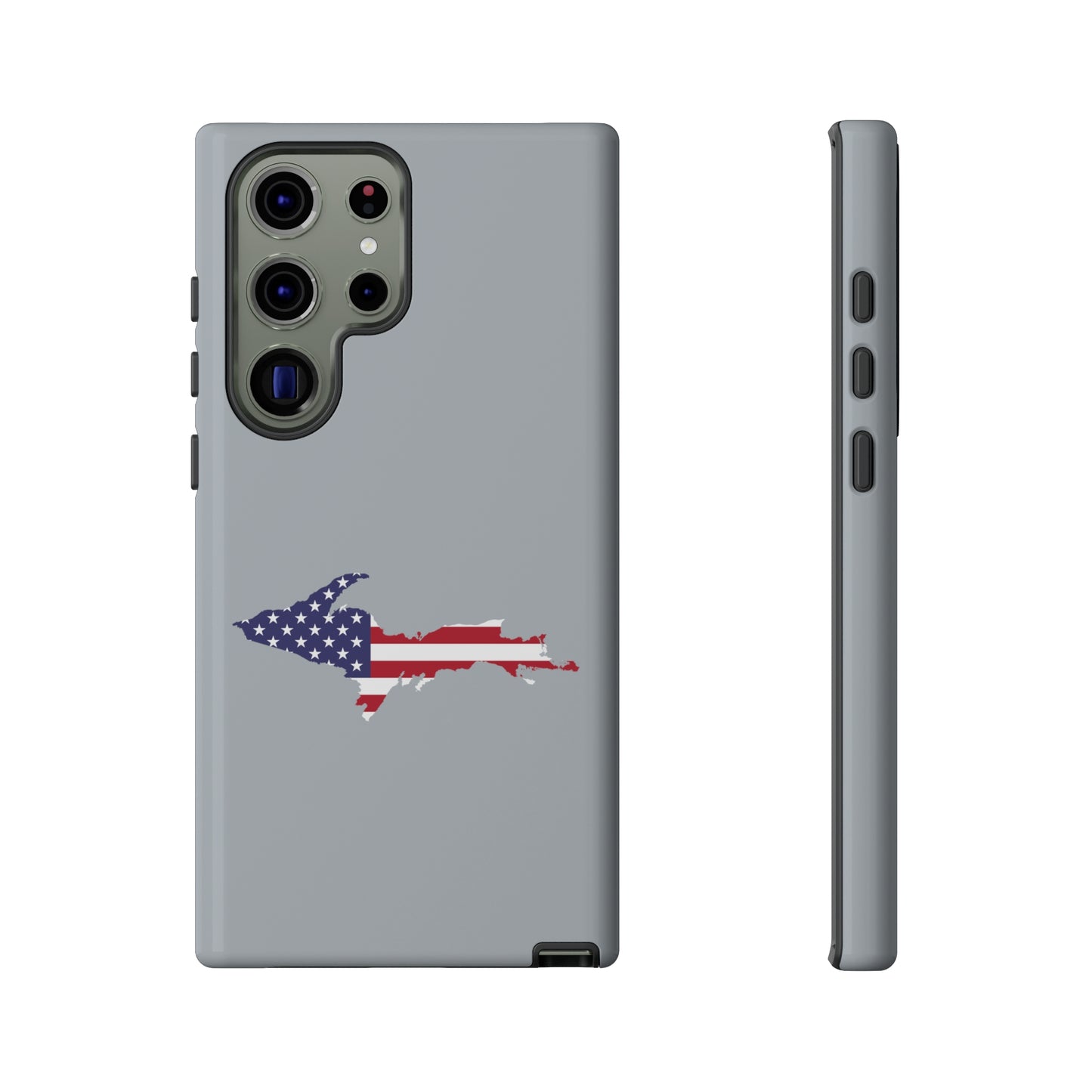 Michigan Upper Peninsula Tough Phone Case (Silver w/ UP USA Flag Outline) | Samsung & Pixel Android