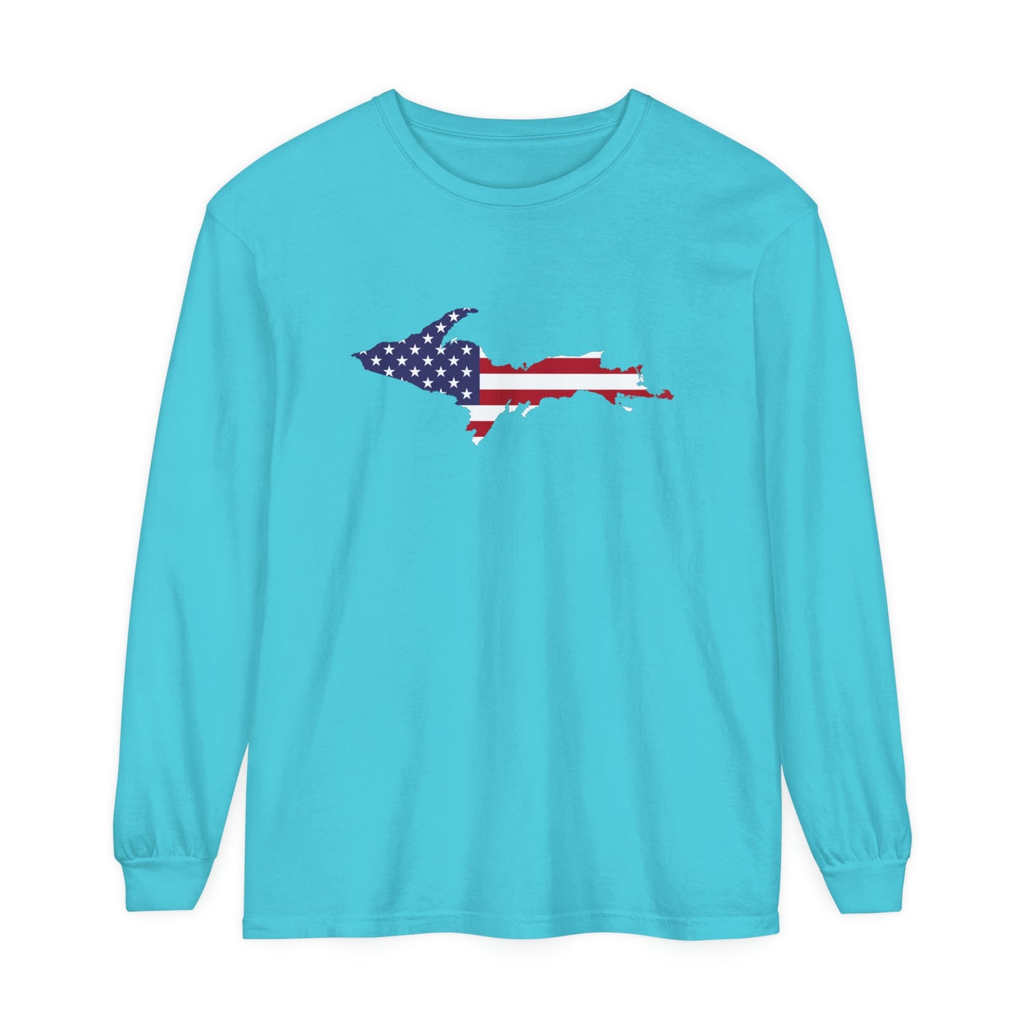 Michigan Upper Peninsula Garment-Dyed T-Shirt (w/ UP USA Flag Outline) | Unisex Long Sleeve