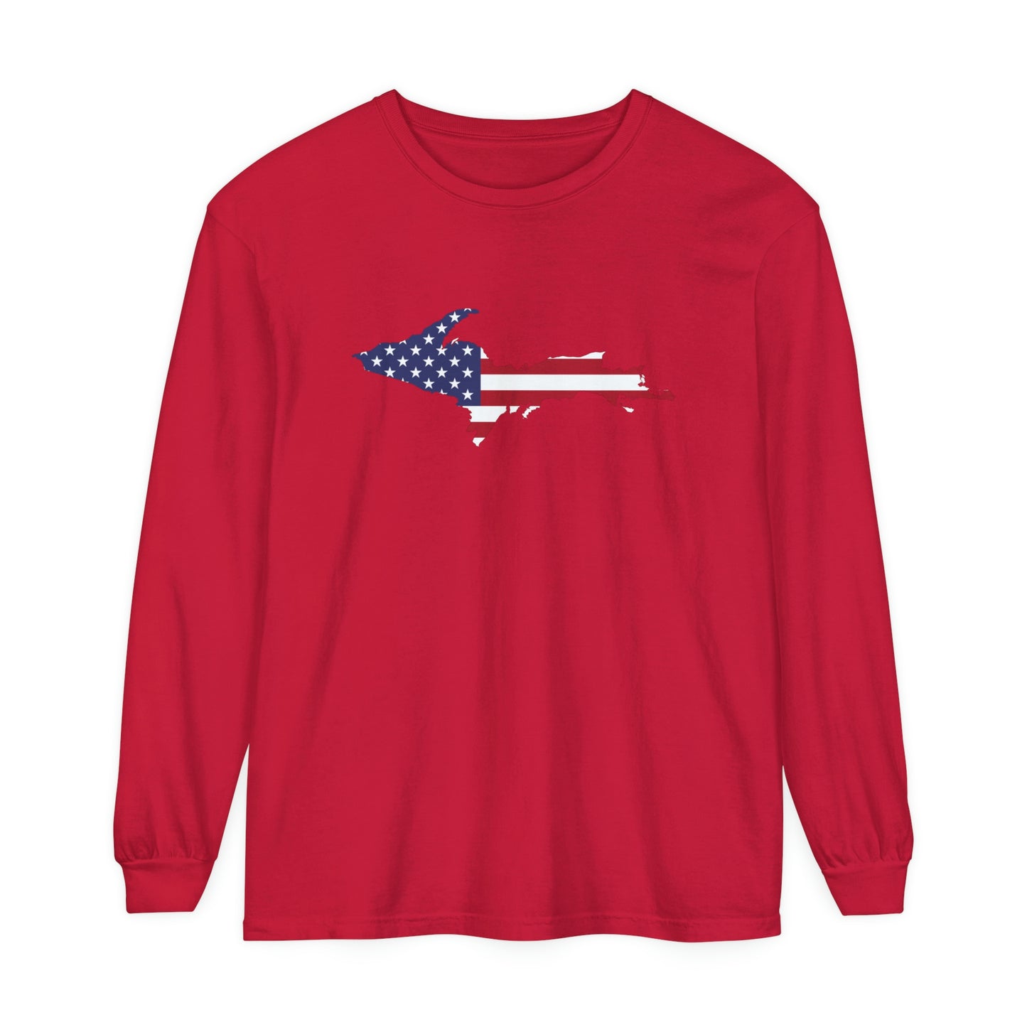 Michigan Upper Peninsula Garment-Dyed T-Shirt (w/ UP USA Flag Outline) | Unisex Long Sleeve