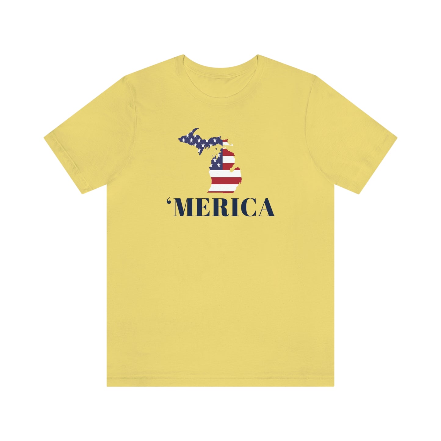 Michigan 'Merica' T-Shirt (Didone Font w/ MI USA Flag Outline) | Unisex Standard Fit