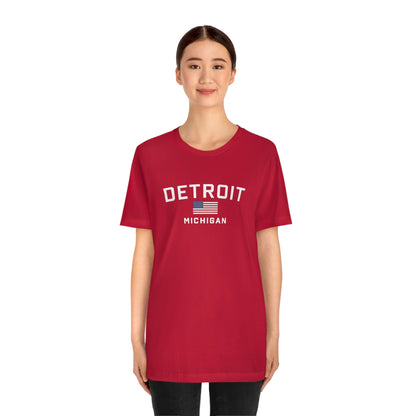 'Detroit Michigan' T-Shirt (w/USA Flag Outline) | Unisex Standard Fit