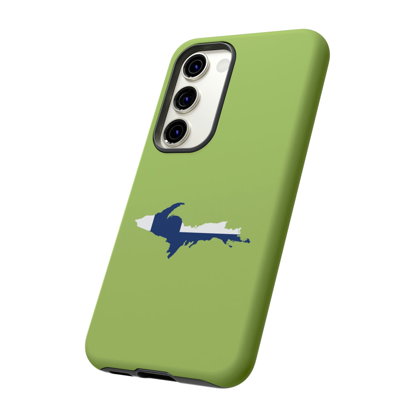 Michigan Upper Peninsula Tough Phone Case (Gooseberry Green w/ UP Finland Flag Outline) | Samsung & Pixel Android