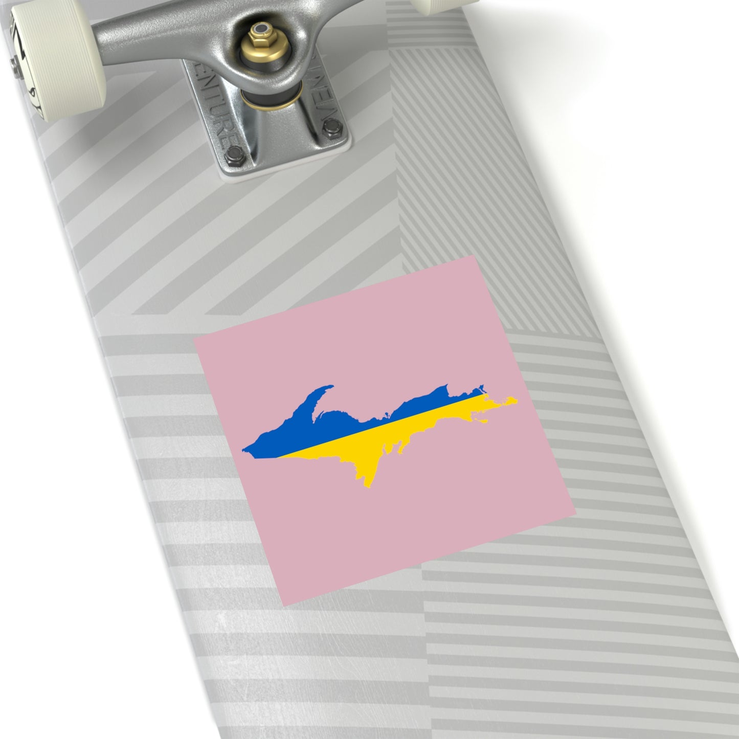 Michigan Upper Peninsula Square Sticker (Pink w/ UP Ukraine Flag Outline) | Indoor/Outdoor