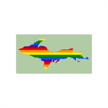 Michigan Upper Peninsula Bumper Stickers (w/ UP Pride Flag Outline) | Green Tea Color Background