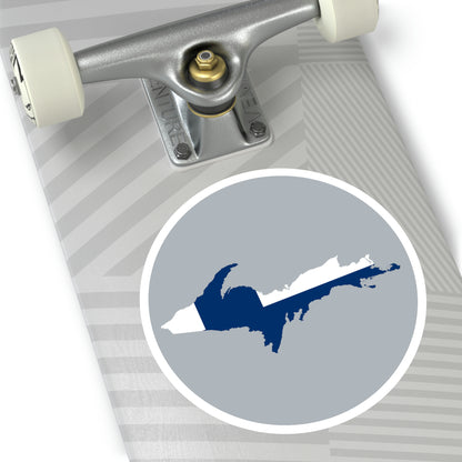 Michigan Upper Peninsula Round Stickers (Silver w/ UP Finland Flag Outline) | Indoor\Outdoor