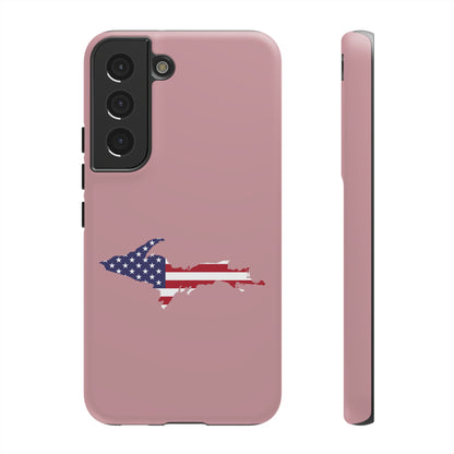 Michigan Upper Peninsula Tough Phone Case (Cherry Blossom Pink w/ UP USA Flag Outline) | Samsung & Pixel Android