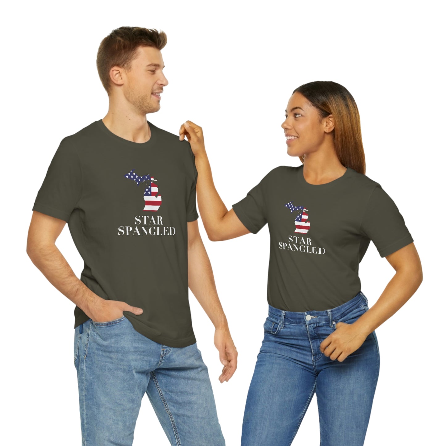 Michigan 'Star Spangled' T-Shirt (w/ MI USA Flag Outline) | Unisex Standard Fit