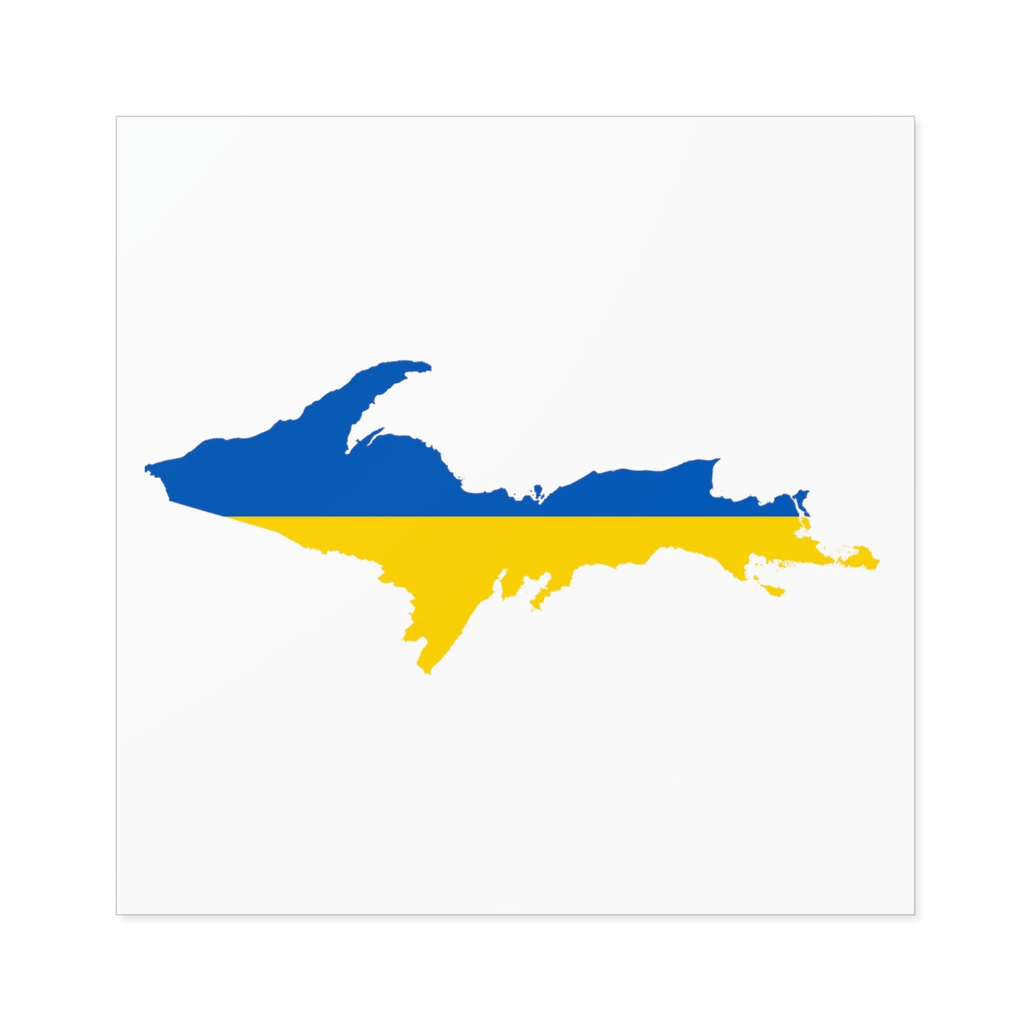 Michigan Upper Peninsula Square Sticker (w/ UP Ukraine Flag Outline) | Indoor/Outdoor