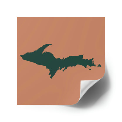 Michigan Upper Peninsula Square Sticker (Copper Color w/ Green UP Outline) | Indoor/Outdoor