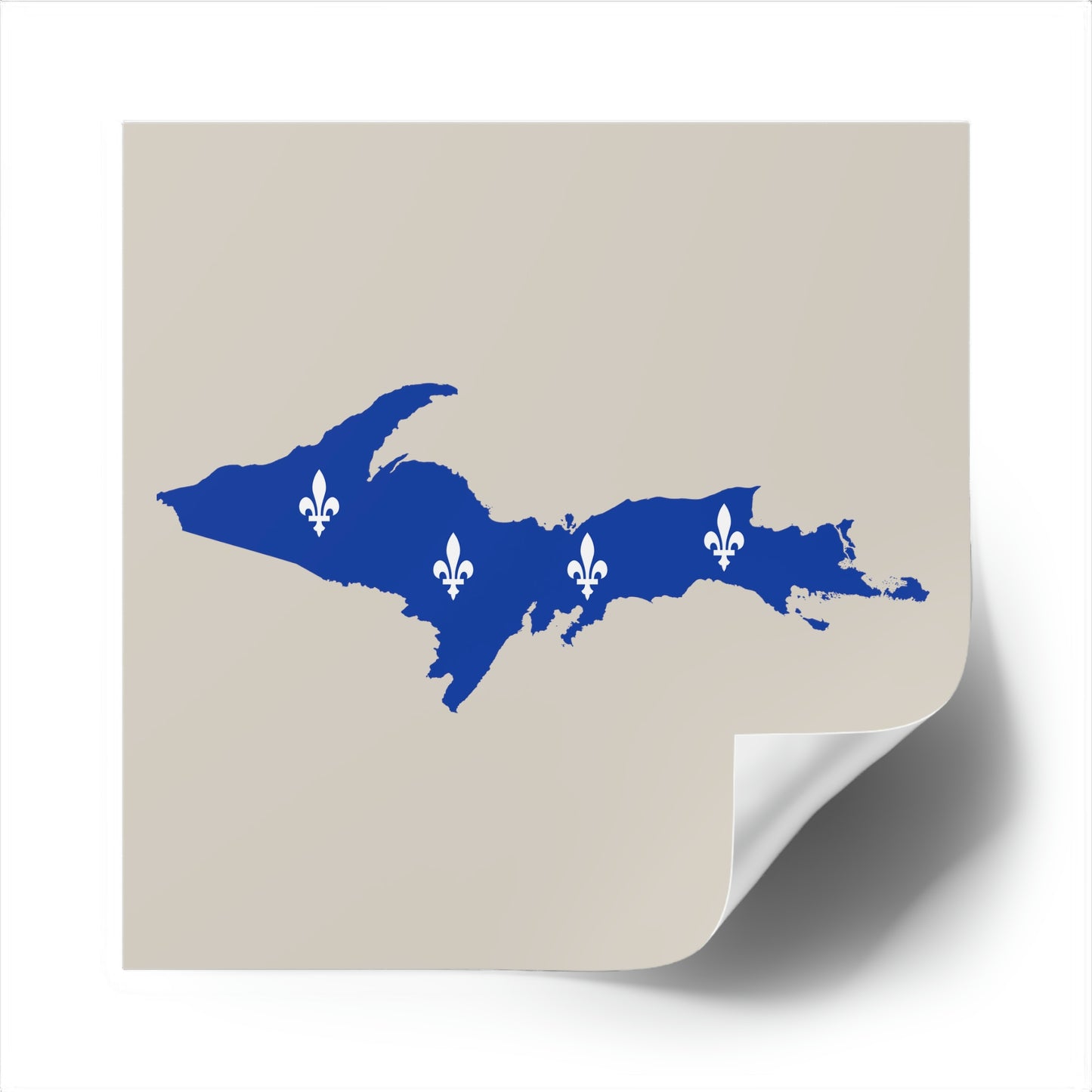 Michigan Upper Peninsula Square Sticker (Canvas Color w/ UP Quebec Flag Outline) | Indoor/Outdoor