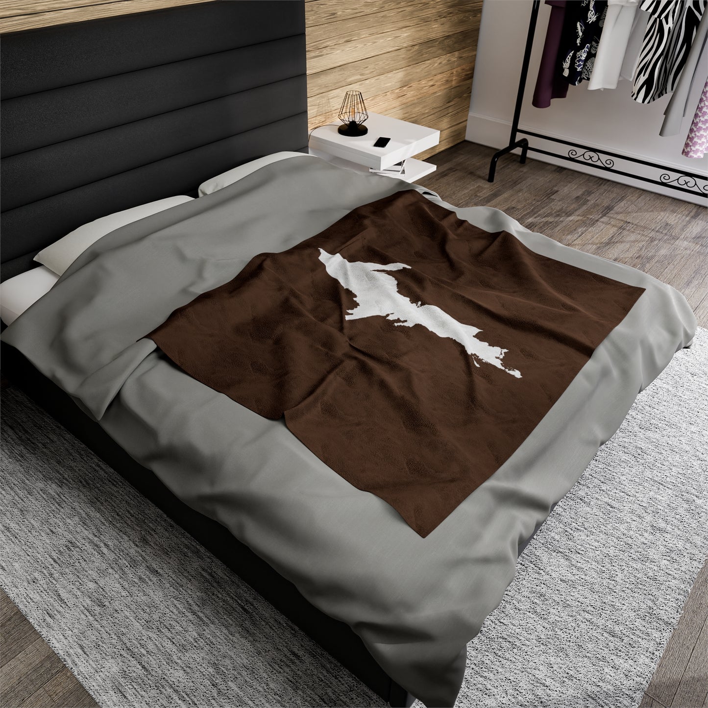 Michigan Upper Peninsula Plush Blanket (w/ UP Outline) | Coffee Color