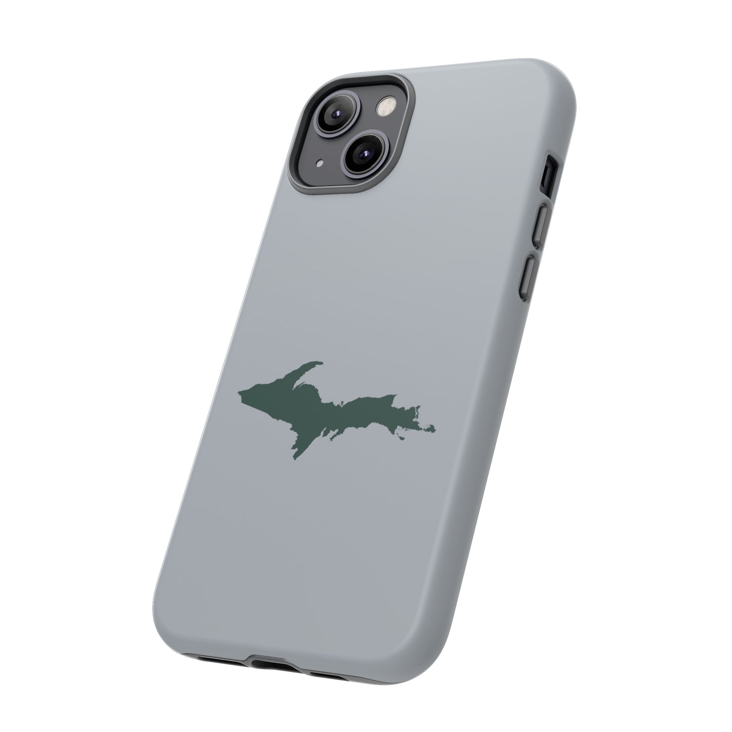 Michigan Upper Peninsula Tough Phone Case (Silver w/ Green UP Outline) | Apple iPhone