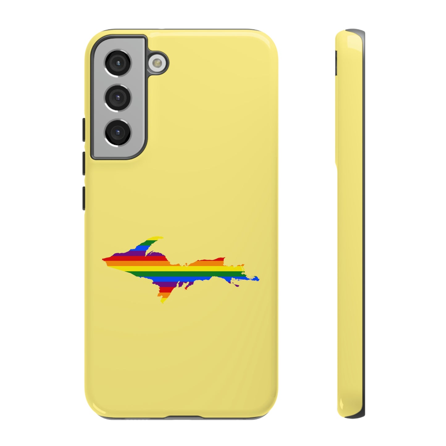 Michigan Upper Peninsula Tough Phone Case (Yellow Cherry Color w/ UP Pride Flag Outline) | Samsung & Pixel Android