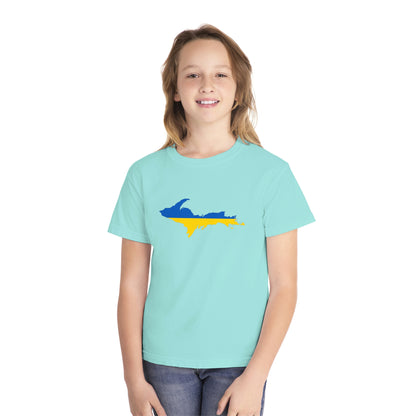 Michigan Upper Peninsula T-Shirt (w/ UP Ukraine Flag Outline) | Youth Garment-Dyed