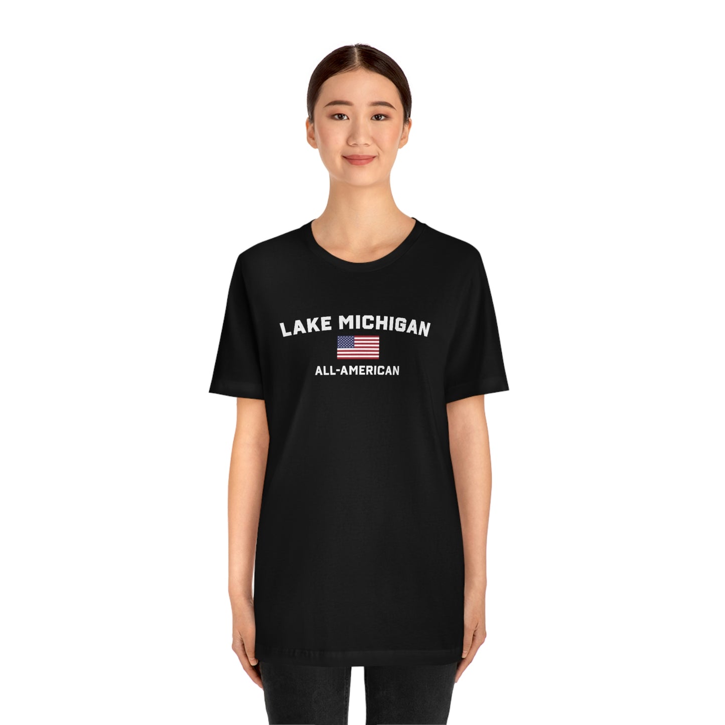 'Lake Michigan All American' T-Shirt (w/USA Flag Outline) | Unisex Standard Fit