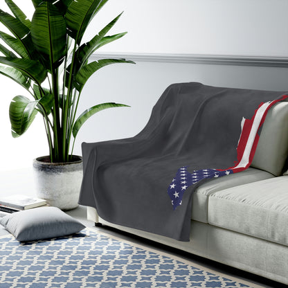 Michigan Upper Peninsula Plush Blanket (w/ UP USA Flag Outline) | Iron Ore Grey