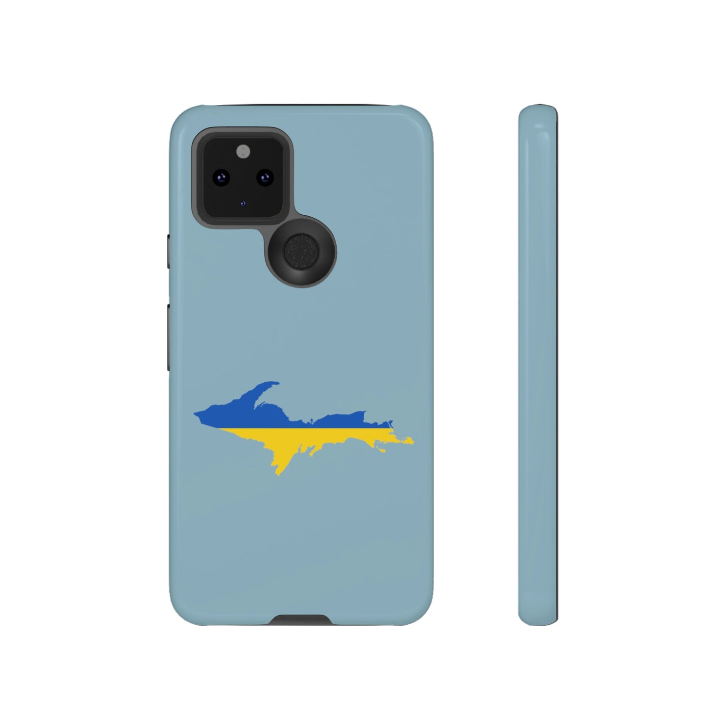 Michigan Upper Peninsula Tough Phone Case (Opal Blue w/ UP Ukraine Flag Outline) | Samsung & Pixel Android