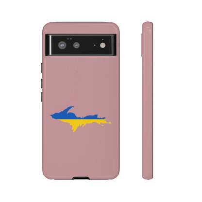 Michigan Upper Peninsula Tough Phone Case (Cherry Blossom Pink w/ UP Ukraine Flag Outline) | Samsung & Pixel Android